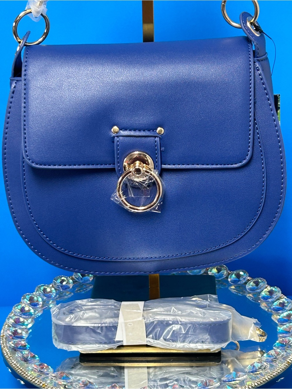 Badgeley Mischka Blue Saddle Crossbody Bag Approx. 9 x 7 x 3